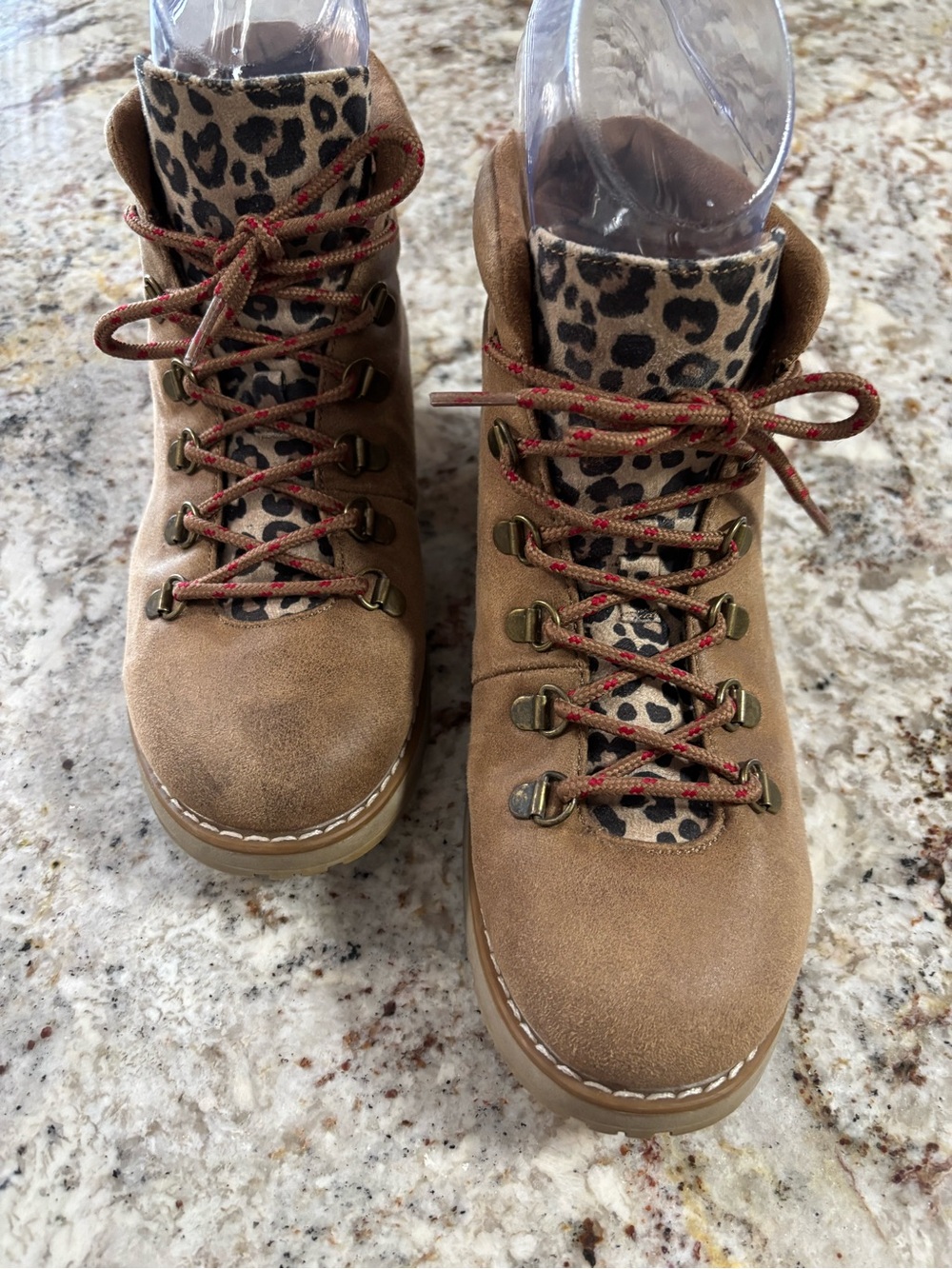 BOBS from Skechers Leopard-Accent Tan Suede Ankle Booties